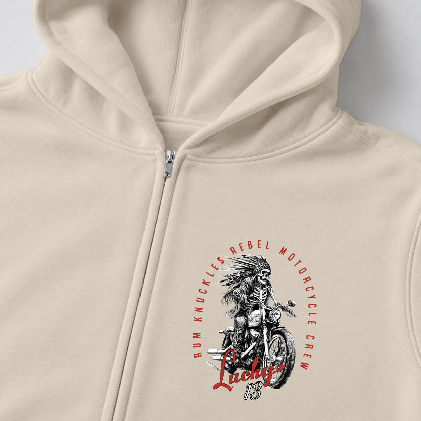 RUM KNUCKLES LUCKY 13 MOTO Zip Hoodie - Ecru - detail