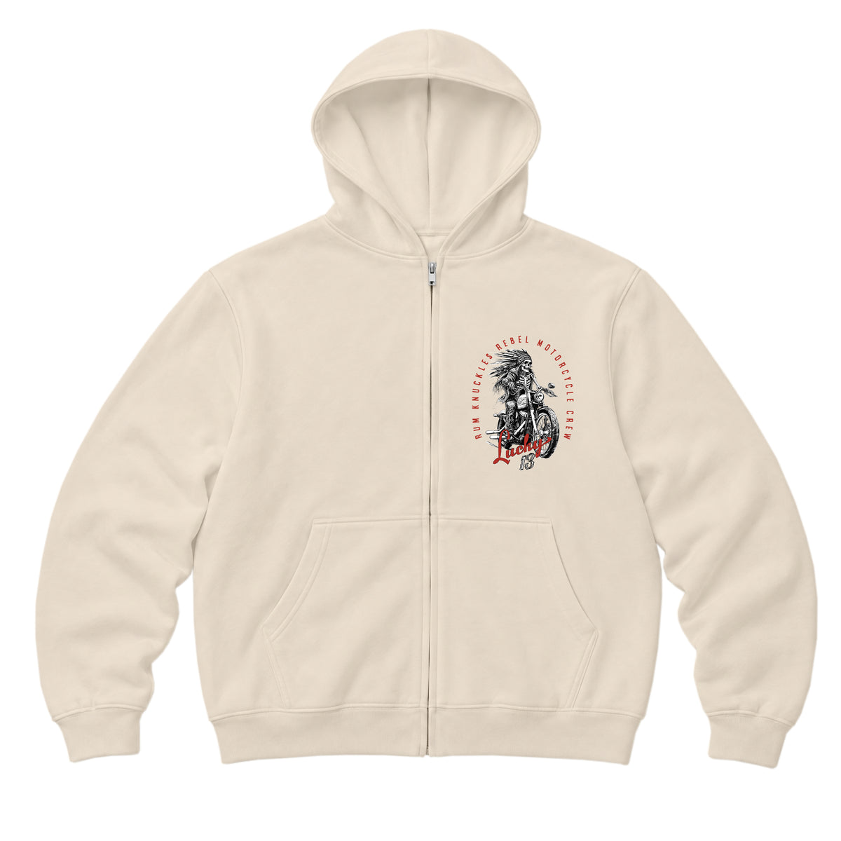RUM KNUCKLES LUCKY 13 MOTO Zip Hoodie - Ecru - front