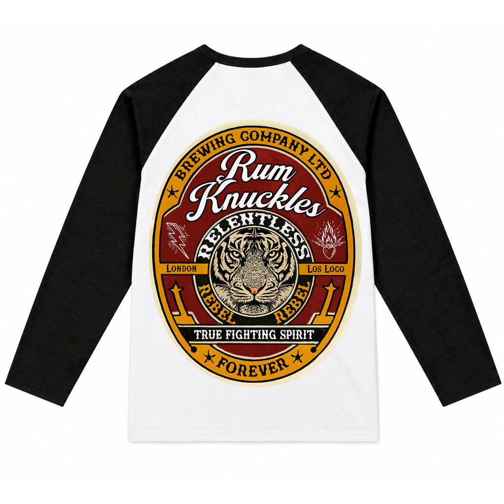 RUM KNUCKLES TRUE FIGHTING SPIRIT Baseball Tee - White/Black - back