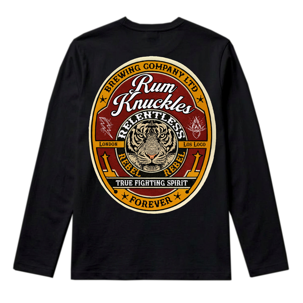 RUM KNUCKLES TRUE FIGHTING SPIRIT Long Sleeve Tee - Black - back