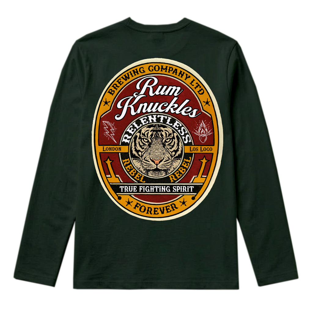 RUM KNUCKLES TRUE FIGHTING SPIRIT Long Sleeve Tee - Forest Green - back