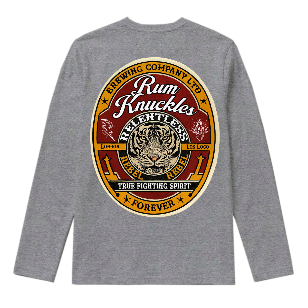 RUM KNUCKLES TRUE FIGHTING SPIRIT Long Sleeve Tee - Heather Grey - back