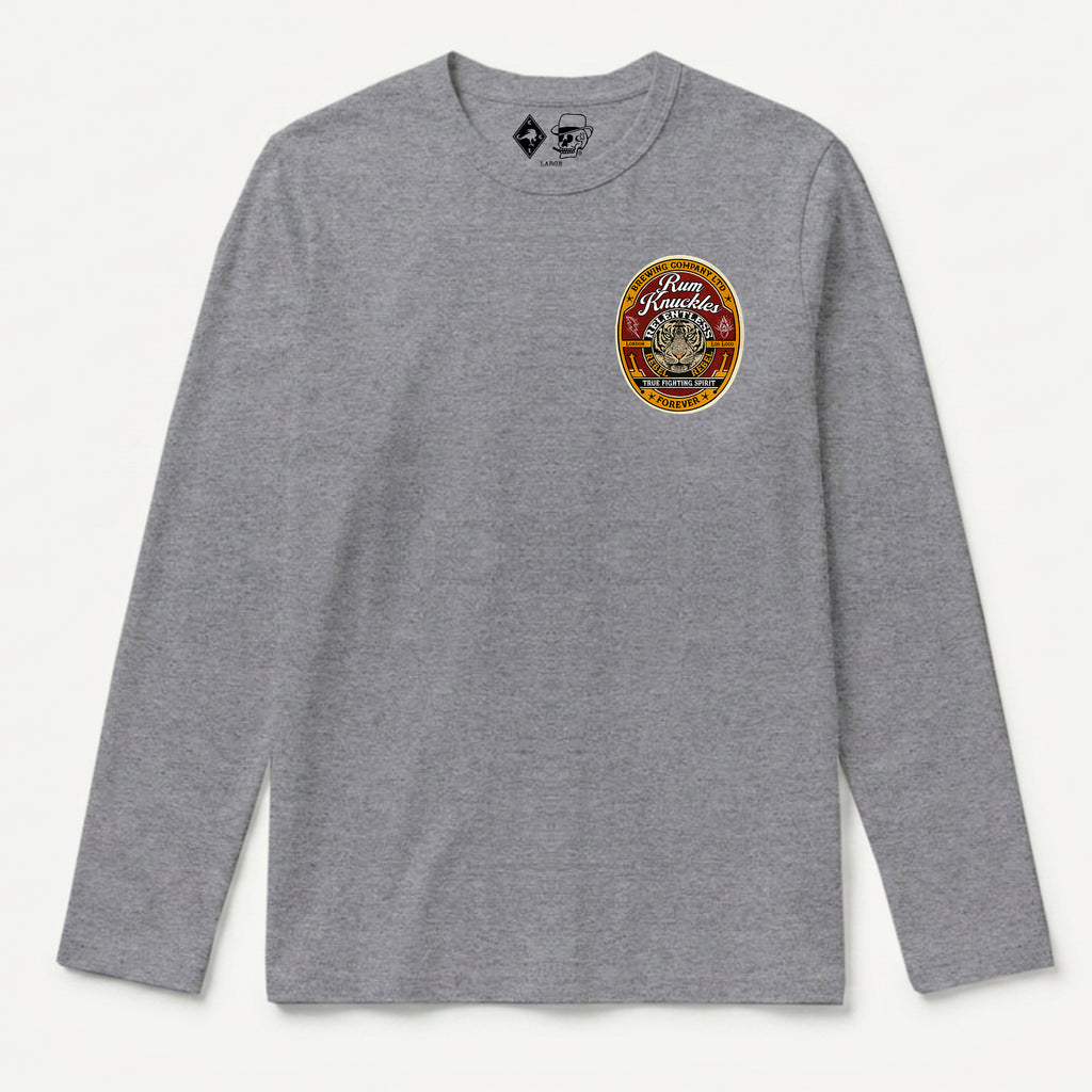 RUM KNUCKLES TRUE FIGHTING SPIRIT Long Sleeve Tee - Heather Grey - front
