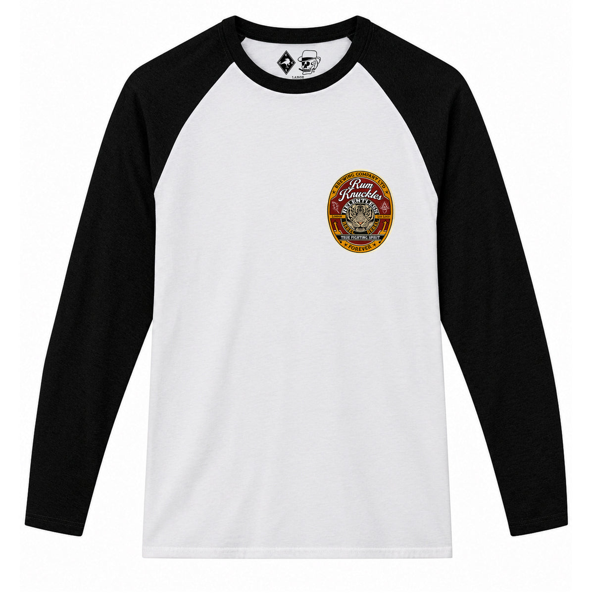 RUM KNUCKLES TRUE FIGHTING SPIRIT Baseball Tee - White/Black - front