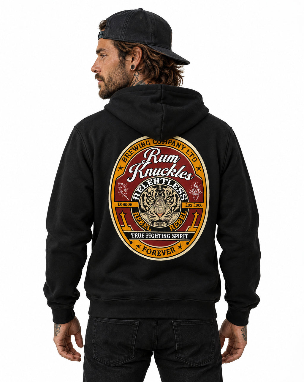 RUM KNUCKLES TRUE FIGHTING SPIRIT Zip Hoodie - Black - model back