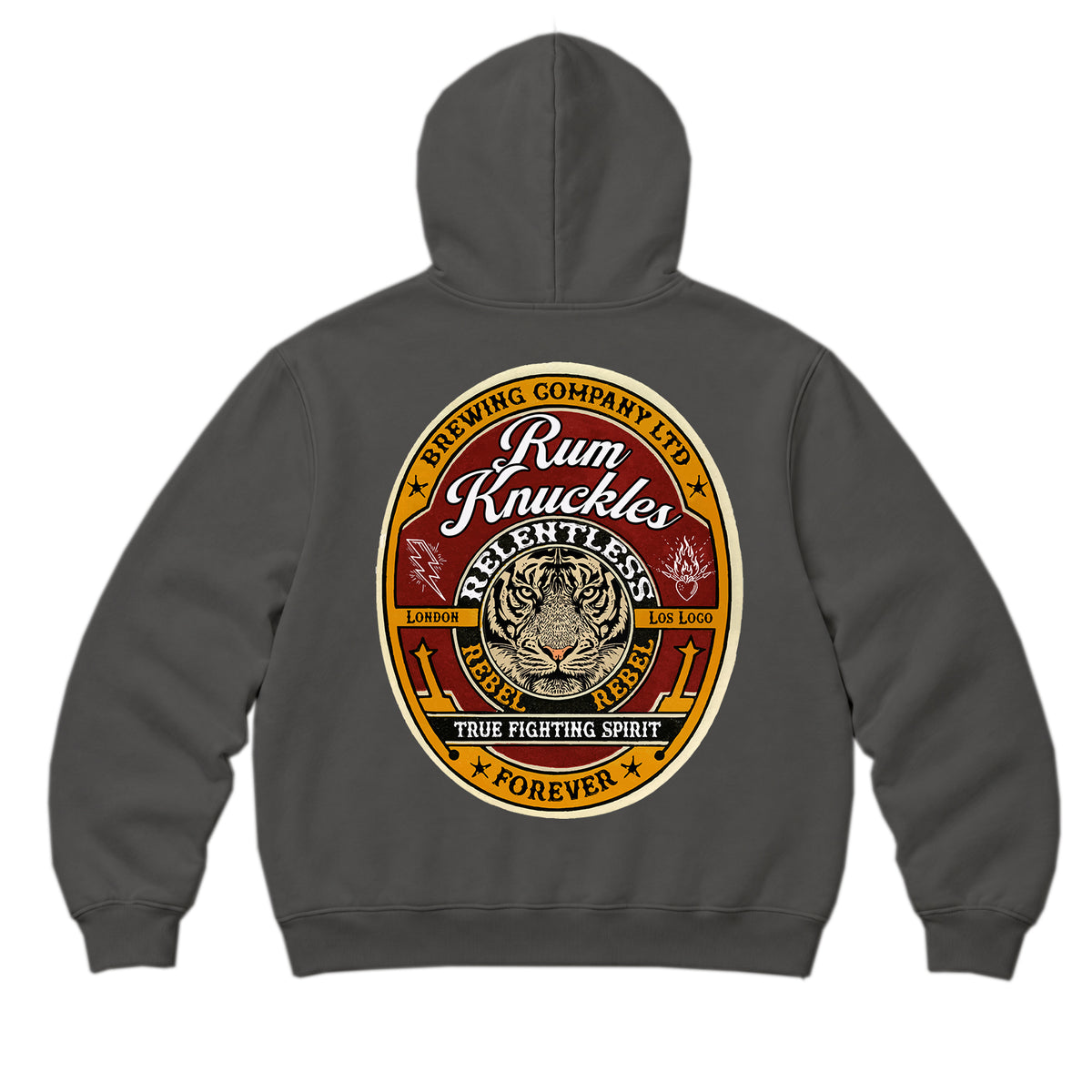 RUM KNUCKLES TRUE FIGHTING SPIRIT Zip Hoodie - Charcoal - back