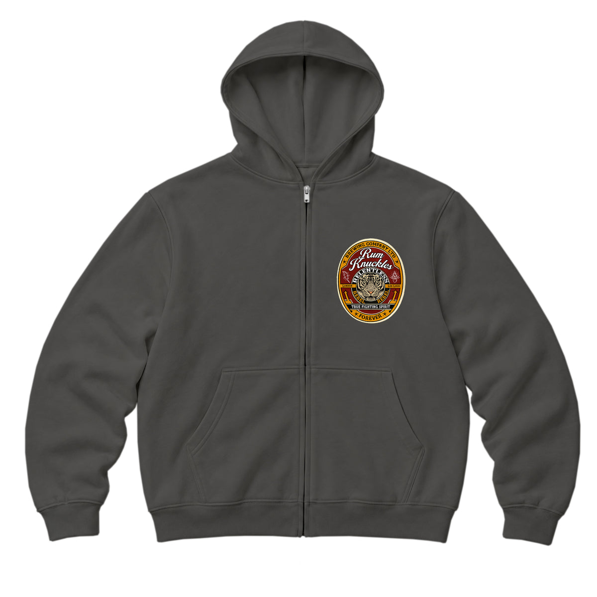 RUM KNUCKLES TRUE FIGHTING SPIRIT Zip Hoodie - Charcoal - front