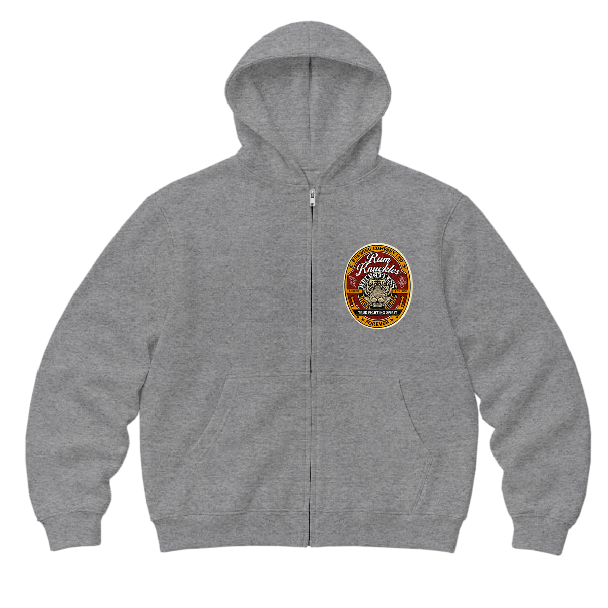 RUM KNUCKLES TRUE FIGHTING SPIRIT Zip Hoodie - Heather Grey - front