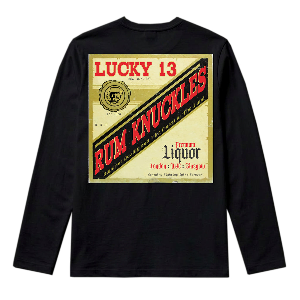 RUM KNUCKLES LIQUOR LABEL Long Sleeve Tee - Black - back
