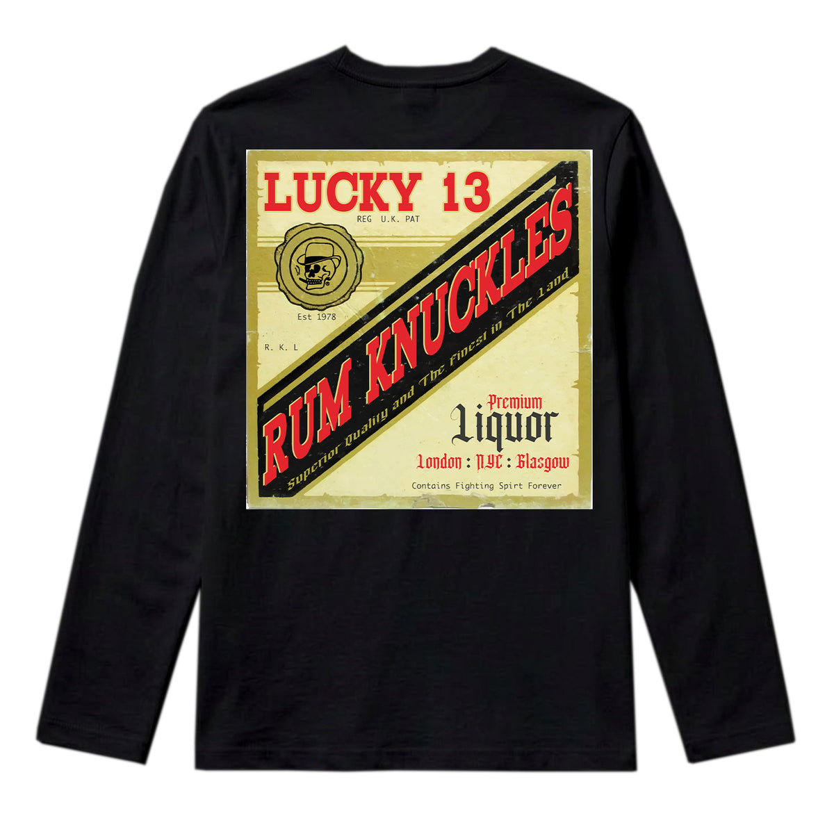 RUM KNUCKLES LIQUOR LABEL Long Sleeve Tee - Black - back