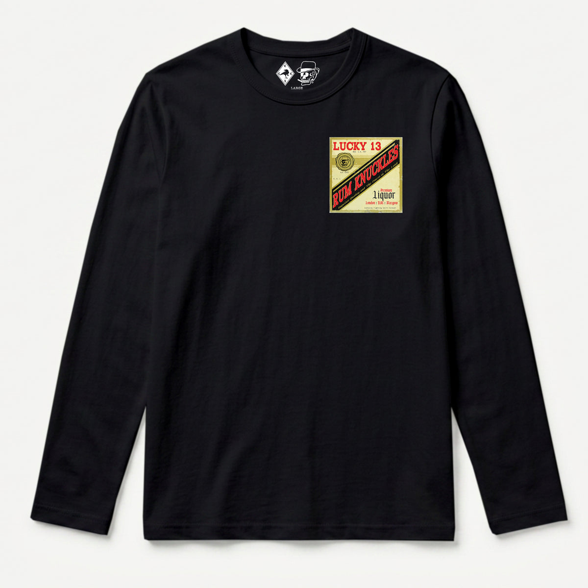 RUM KNUCKLES LIQUOR LABEL Long Sleeve Tee - Black - front