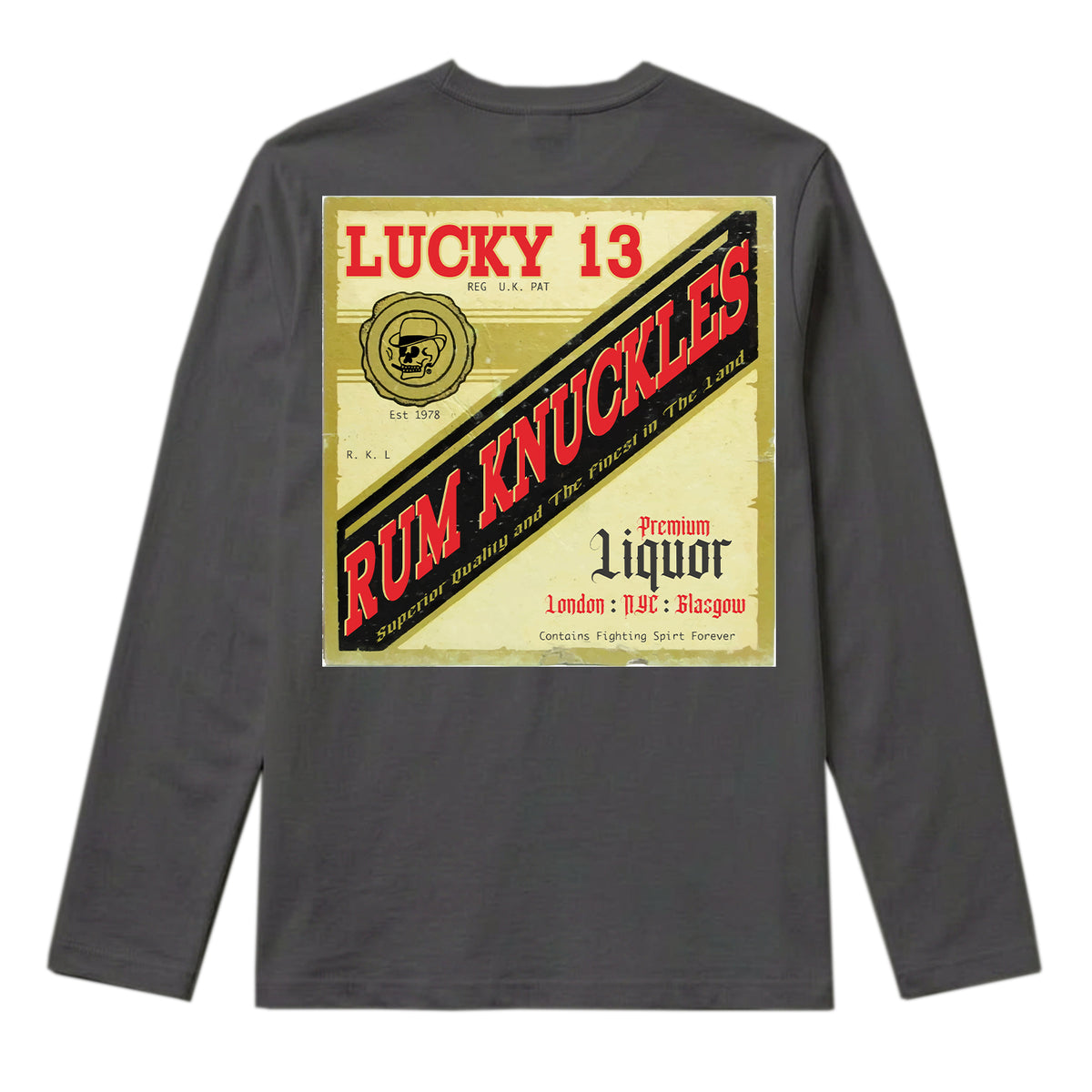 RUM KNUCKLES LIQUOR LABEL Long Sleeve Tee - Charcoal - back