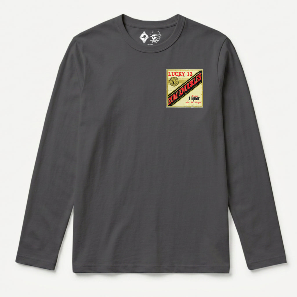 RUM KNUCKLES LIQUOR LABEL Long Sleeve Tee - Charcoal - front