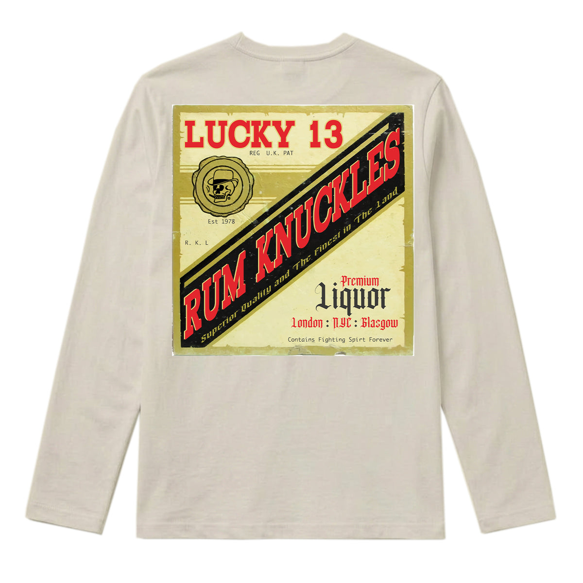 RUM KNUCKLES LIQUOR LABEL Long Sleeve Tee - Ecru - back