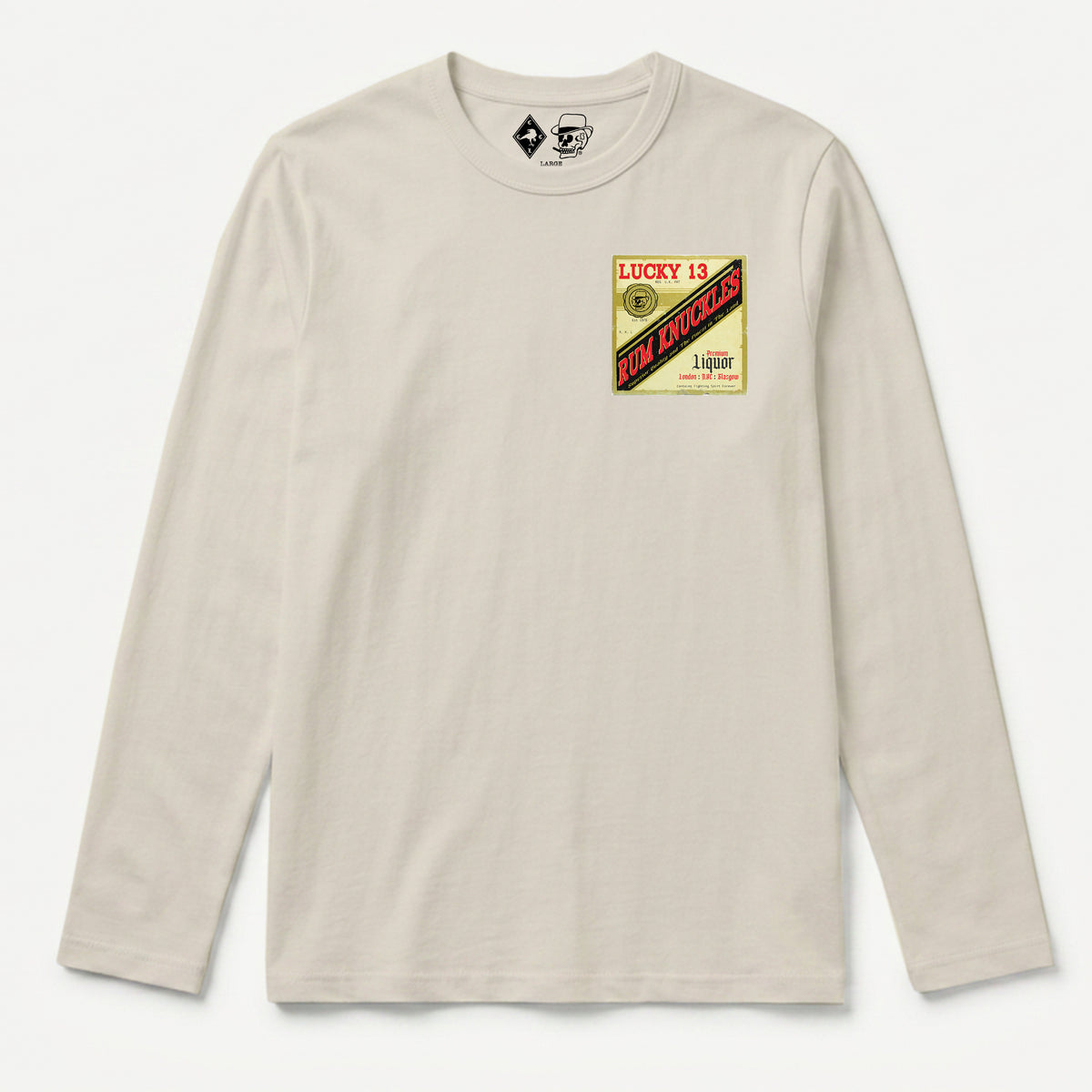 RUM KNUCKLES LIQUOR LABEL Long Sleeve Tee - Ecru - front