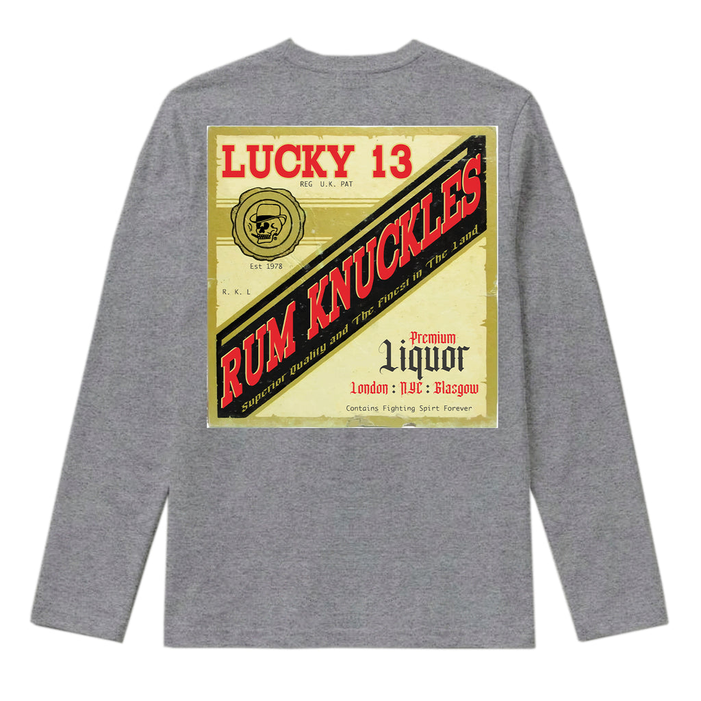 RUM KNUCKLES LIQUOR LABEL Long Sleeve Tee - Heather Grey - back