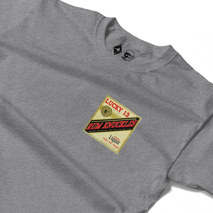 RUM KNUCKLES LIQUOR LABEL Long Sleeve Tee - Heather Grey - detail
