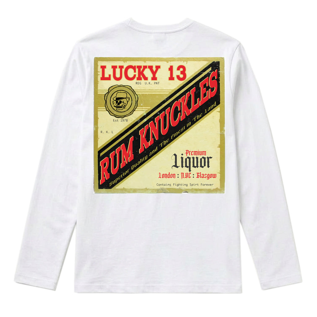 RUM KNUCKLES LIQUOR LABEL Long Sleeve Tee - White - back