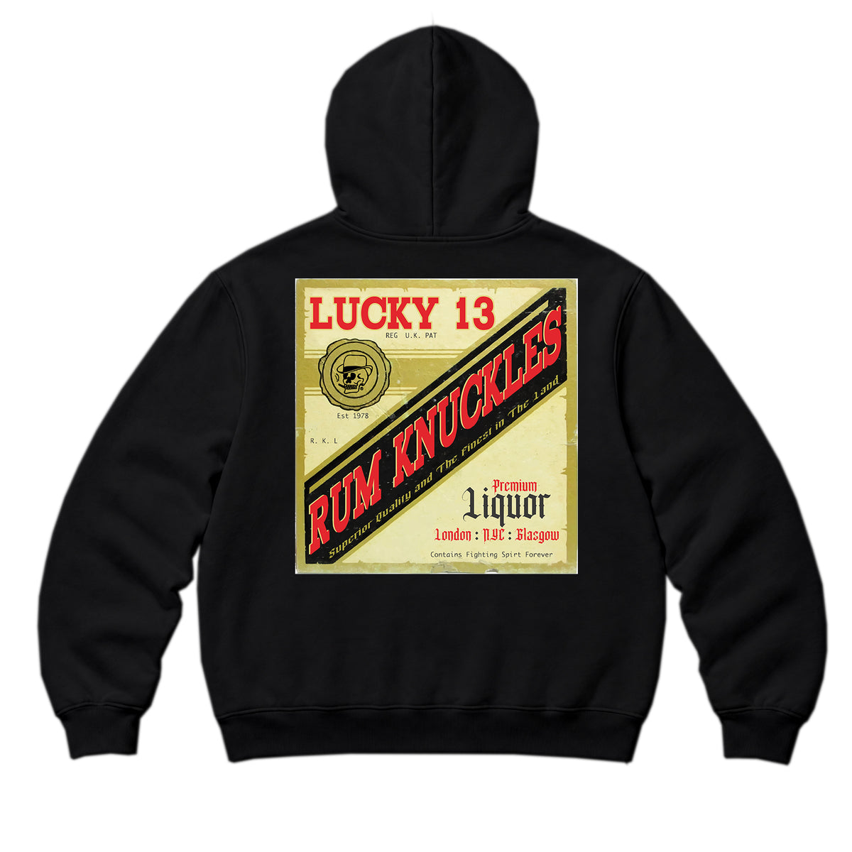 RUM KNUCKLES LIQUOR LABEL Zip Hoodie - Black - back