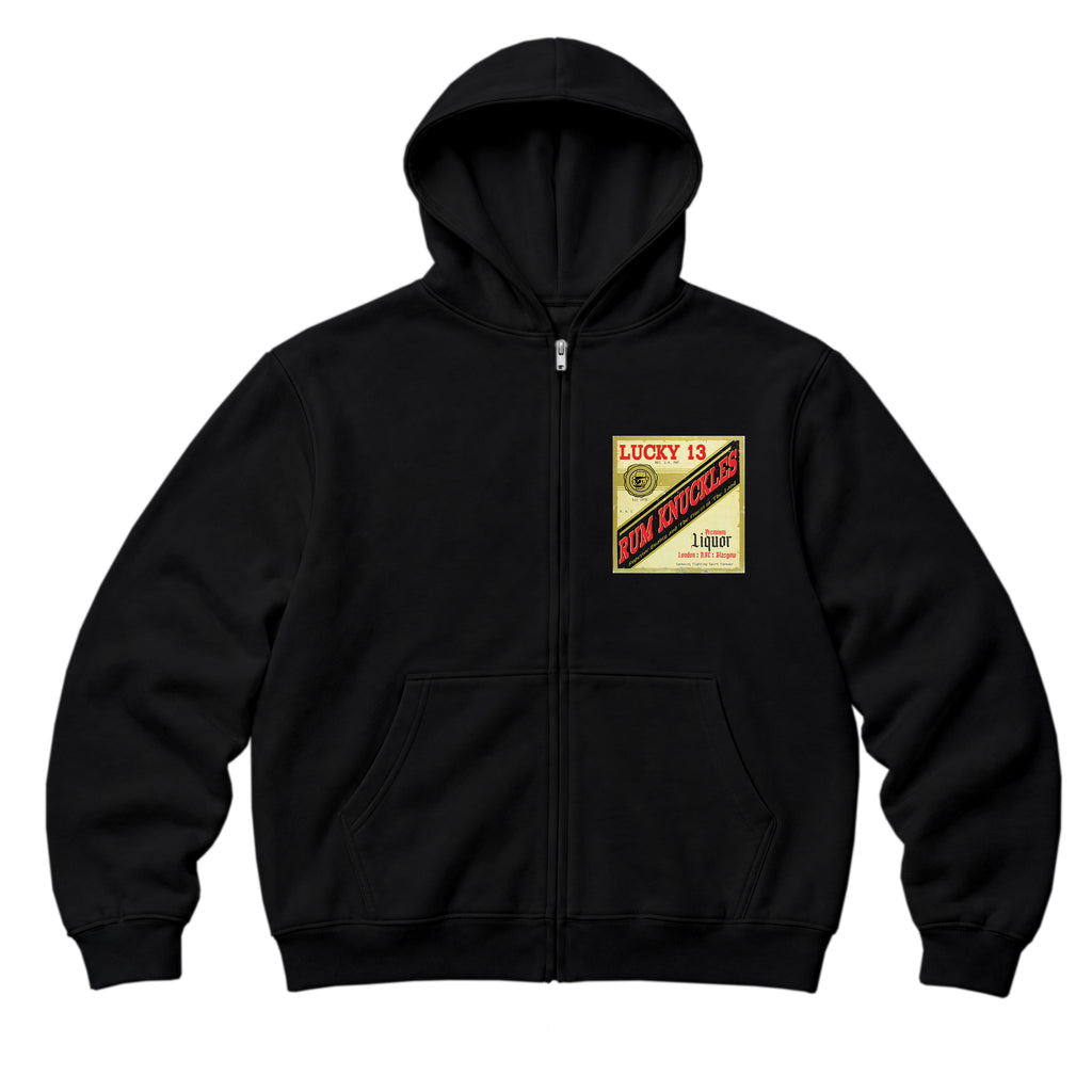 RUM KNUCKLES LIQUOR LABEL Zip Hoodie - Black - front