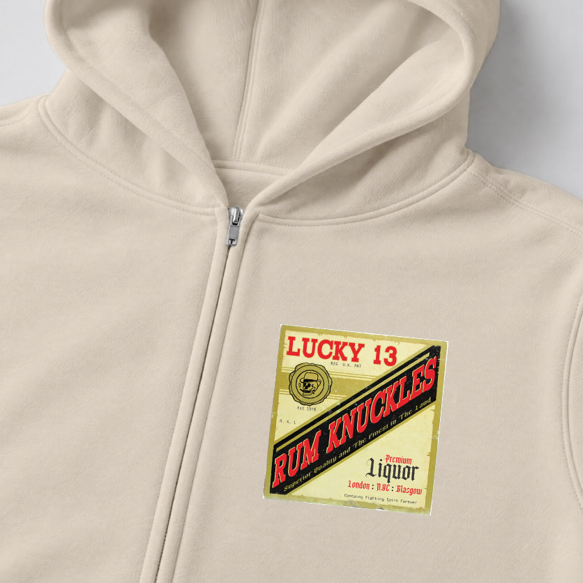 RUM KNUCKLES LIQUOR LABEL Zip Hoodie - Ecru - detail