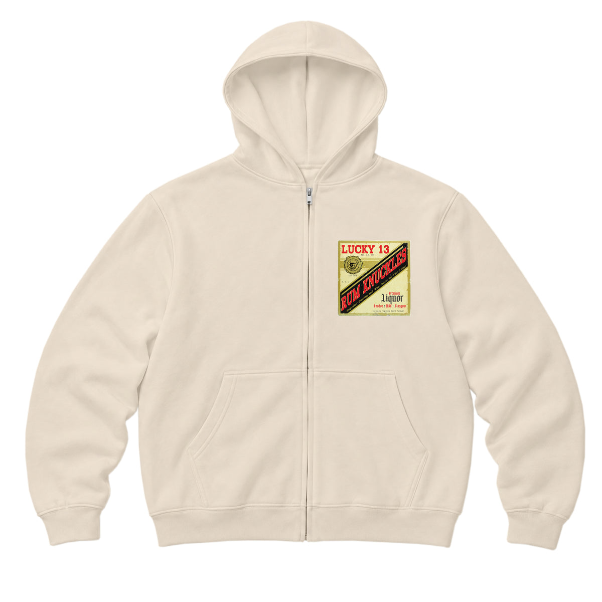RUM KNUCKLES LIQUOR LABEL Zip Hoodie - Ecru - front