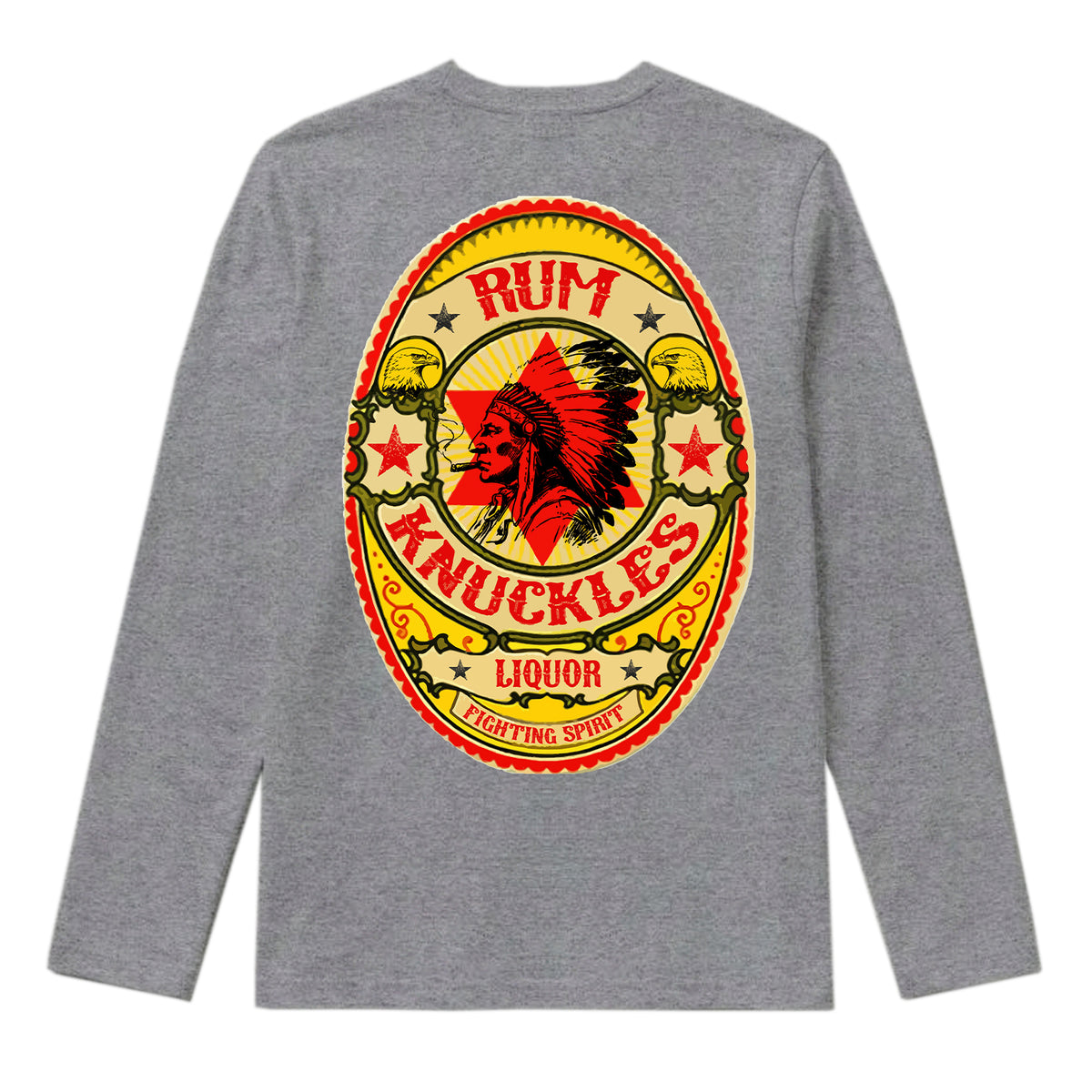 RUM KNUCKLES RK BADGE Long Sleeve Tee - Heather Grey - back
