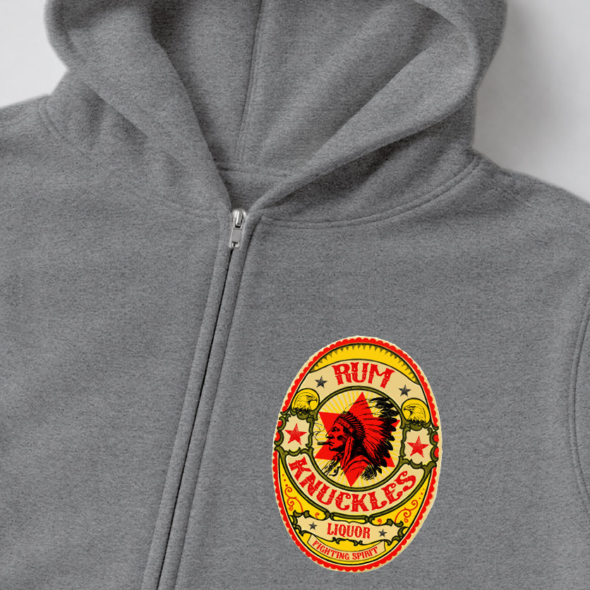 RUM KNUCKLES RK BADGE Zip Hoodie - Heather Grey - detail
