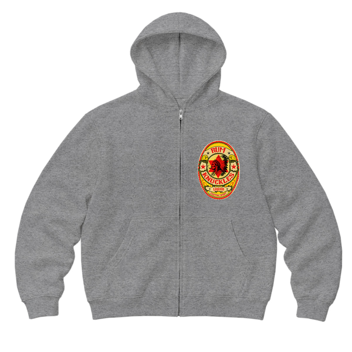 RUM KNUCKLES RK BADGE Zip Hoodie - Heather Grey - front