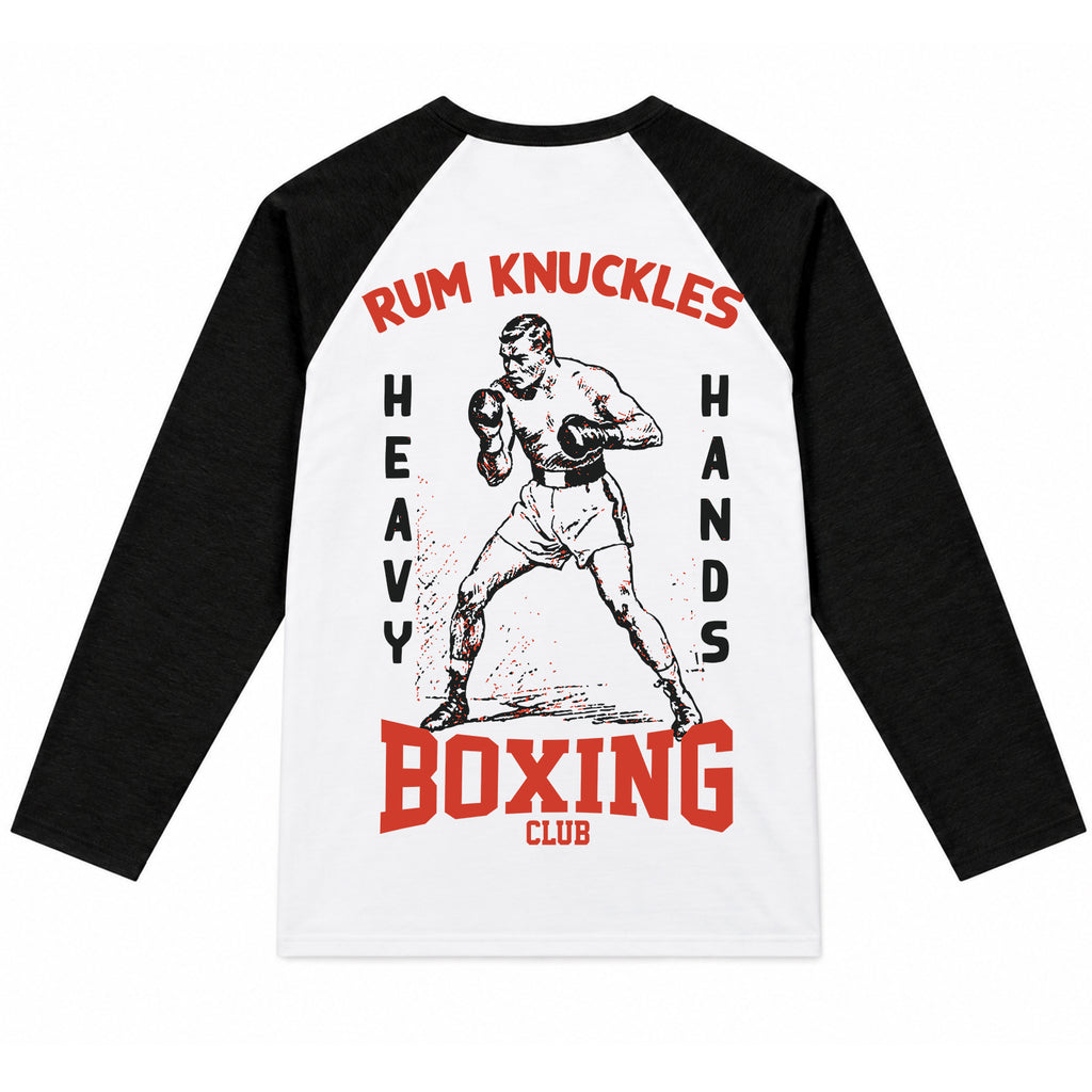 RUM KNUCKLES HEAVY HANDS Baseball Tee - White/Black - back