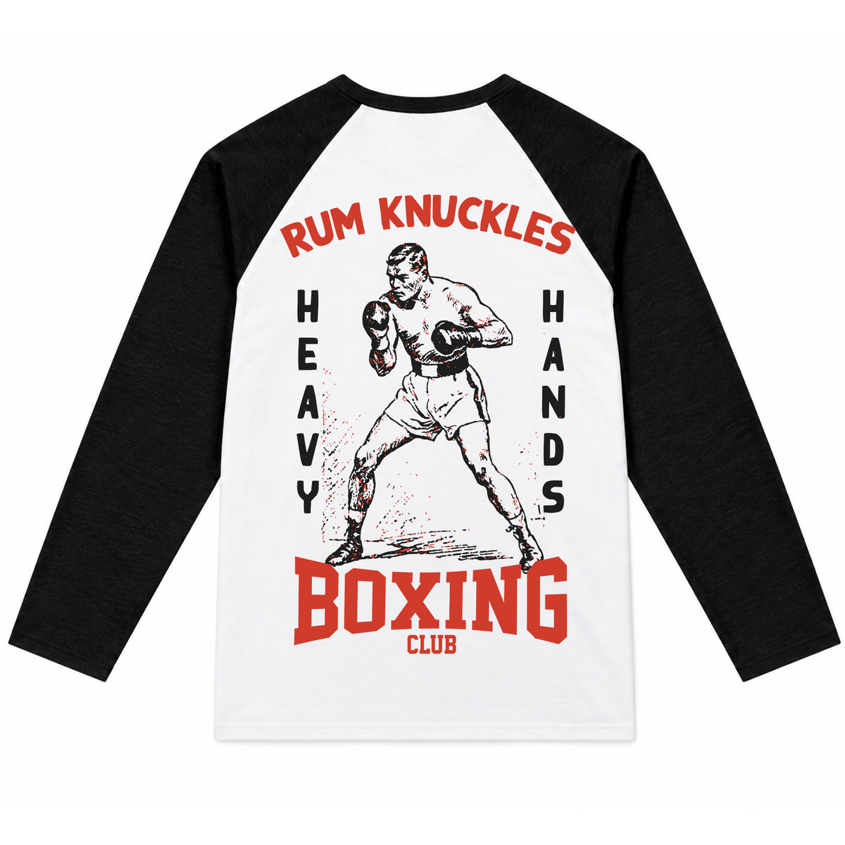 RUM KNUCKLES HEAVY HANDS Baseball Tee - White/Black - back