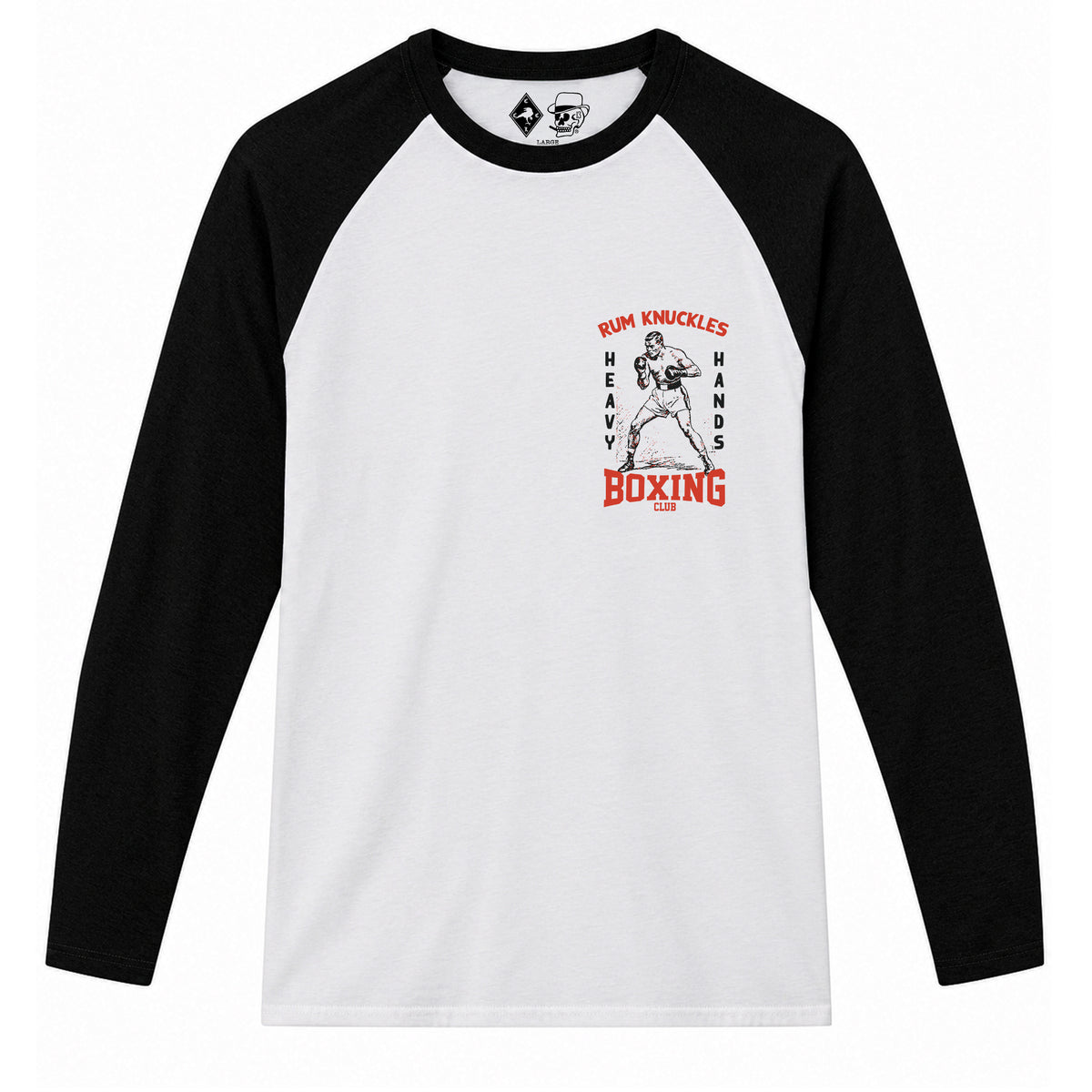 RUM KNUCKLES HEAVY HANDS Baseball Tee - White/Black - front