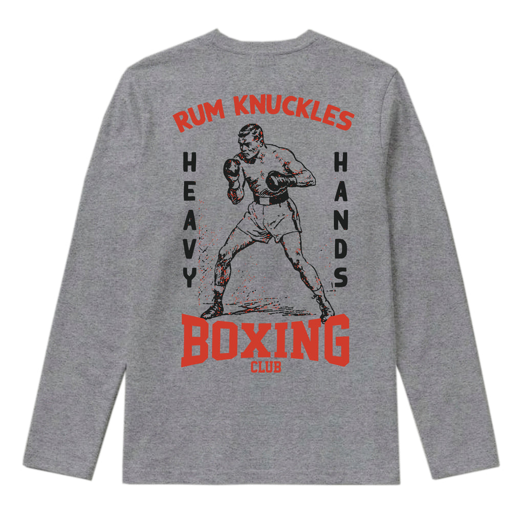 RUM KNUCKLES HEAVY HANDS Long Sleeve Tee - Heather Grey - back
