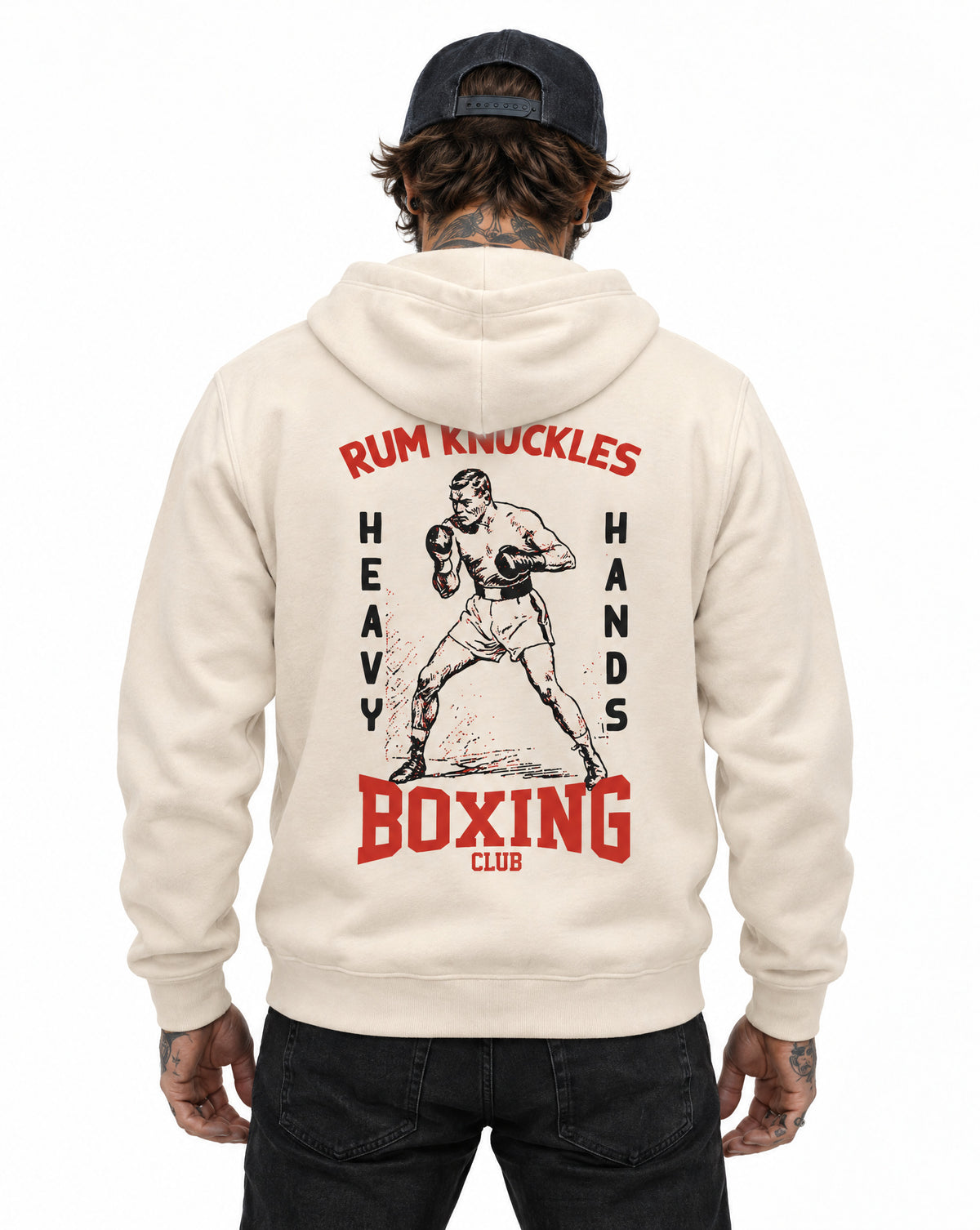 RUM KNUCKLES HEAVY HANDS Zip Hoodie - Ecru - model back