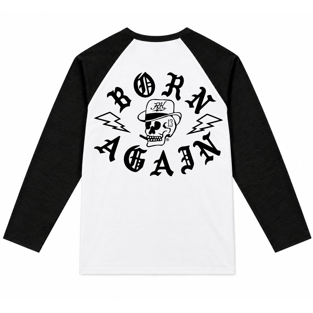 RUM KNUCKLES RK BORN AGAIN Baseball Tee - White/Black - back