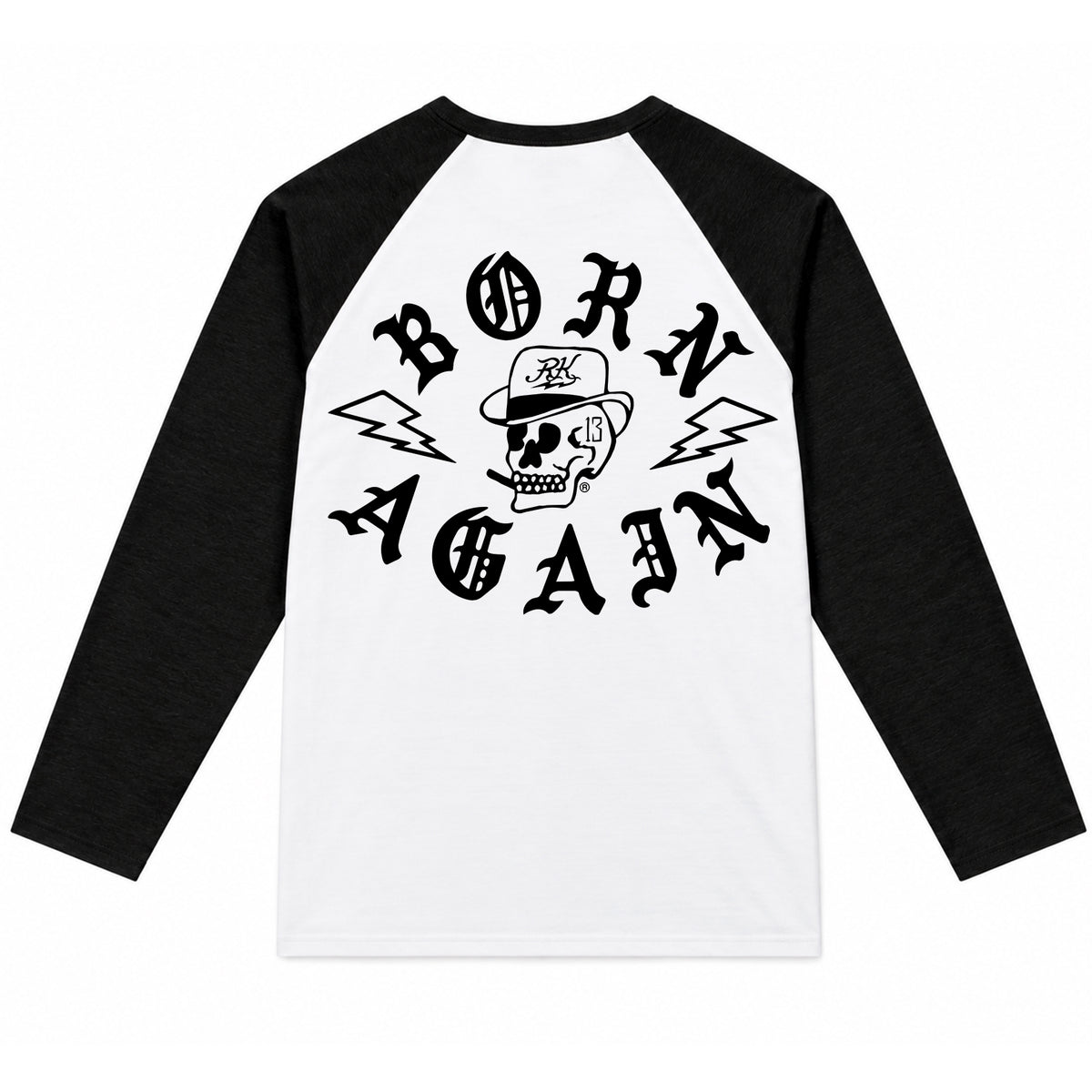 RUM KNUCKLES RK BORN AGAIN Baseball Tee - White/Black - back