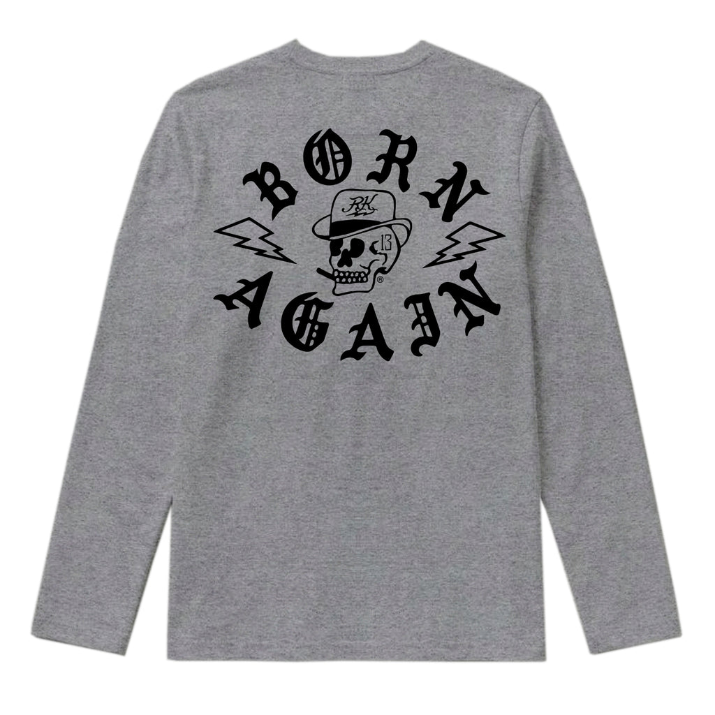 RUM KNUCKLES RK BORN AGAIN Long Sleeve Tee - Heather Grey - back