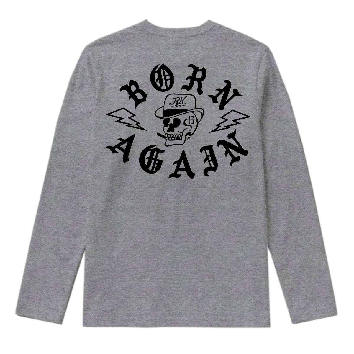 RUM KNUCKLES RK BORN AGAIN Long Sleeve Tee - Heather Grey - back