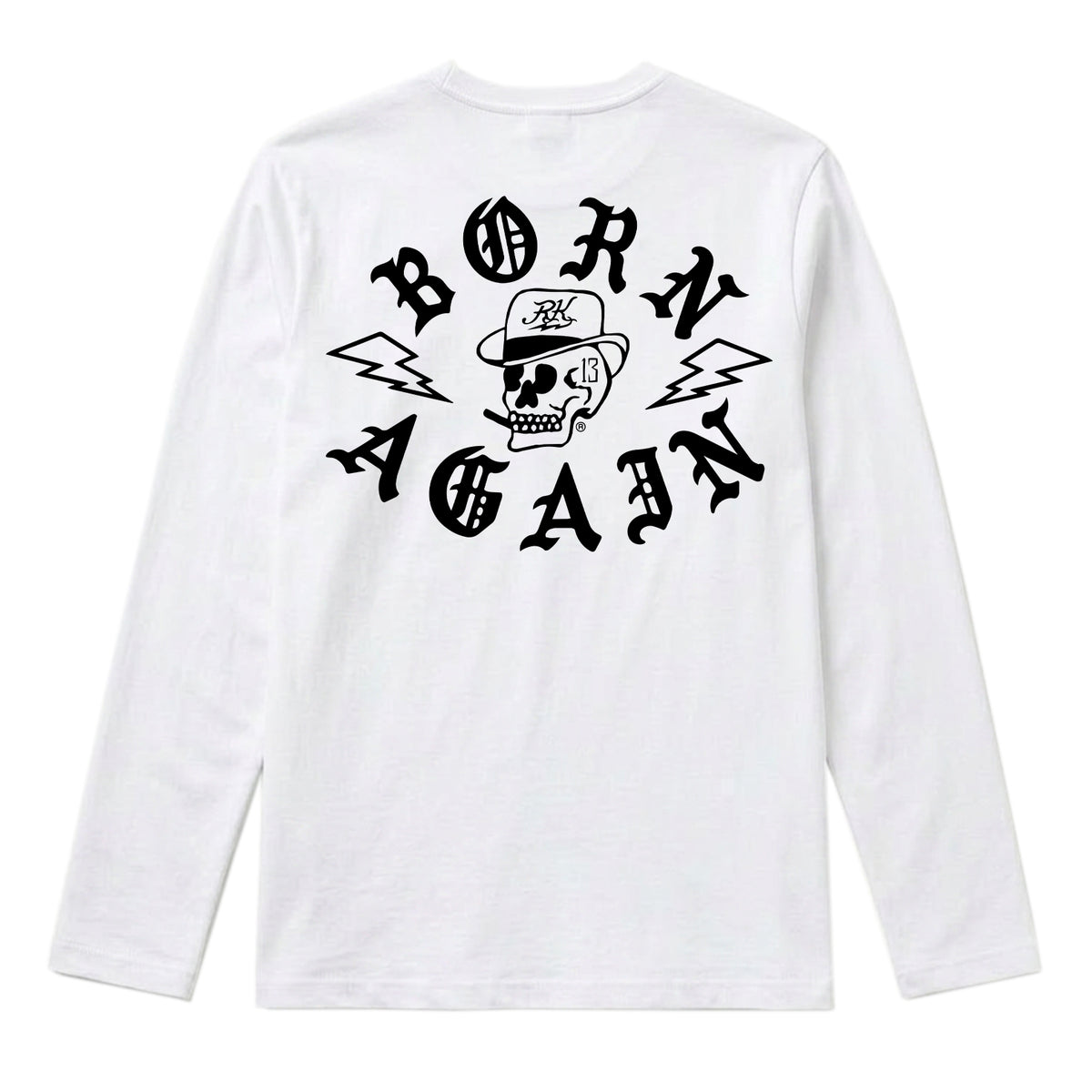 RUM KNUCKLES RK BORN AGAIN Long Sleeve Tee - White - back