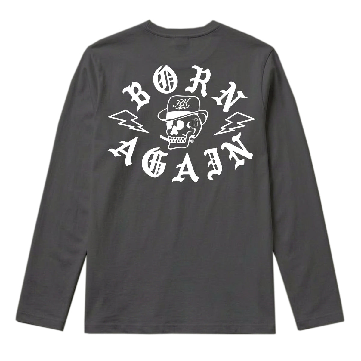 RUM KNUCKLES RK BORN AGAIN Long Sleeve Tee - Charcoal - back