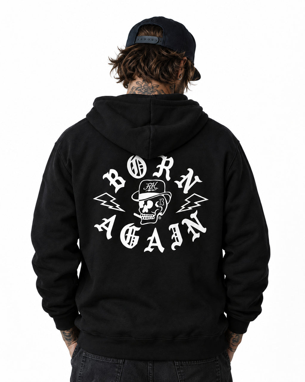 RUM KNUCKLES RK BORN AGAIN Zip Hoodie - Black - model back