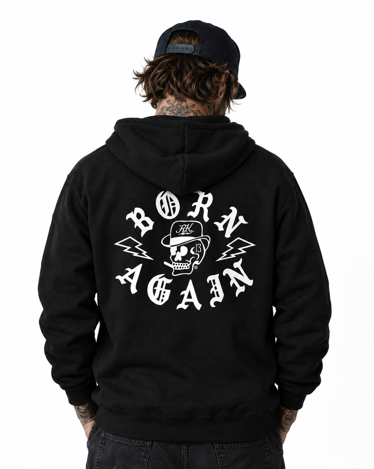 RUM KNUCKLES RK BORN AGAIN Zip Hoodie - Black - model back