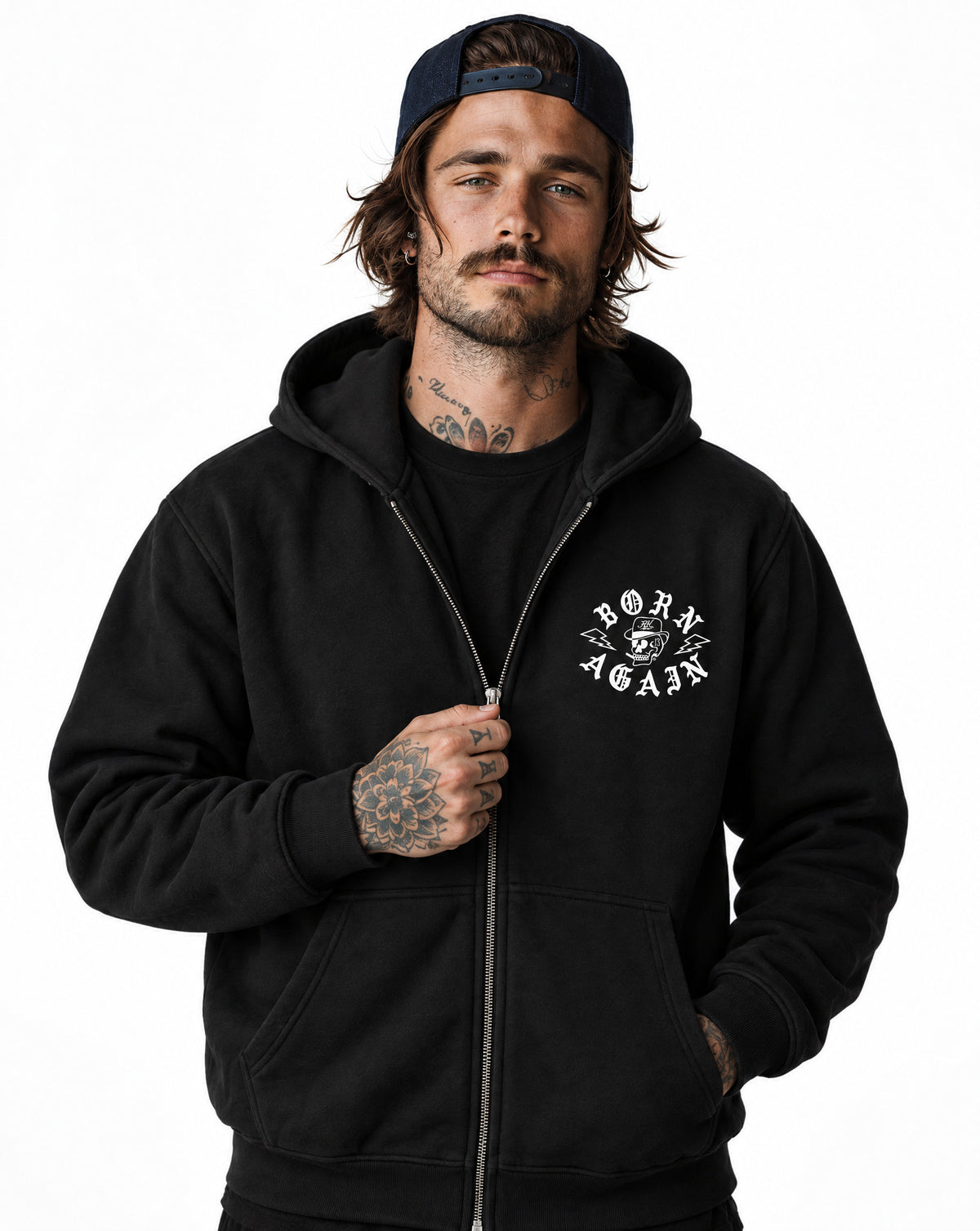 RUM KNUCKLES RK BORN AGAIN Zip Hoodie - Black - model front