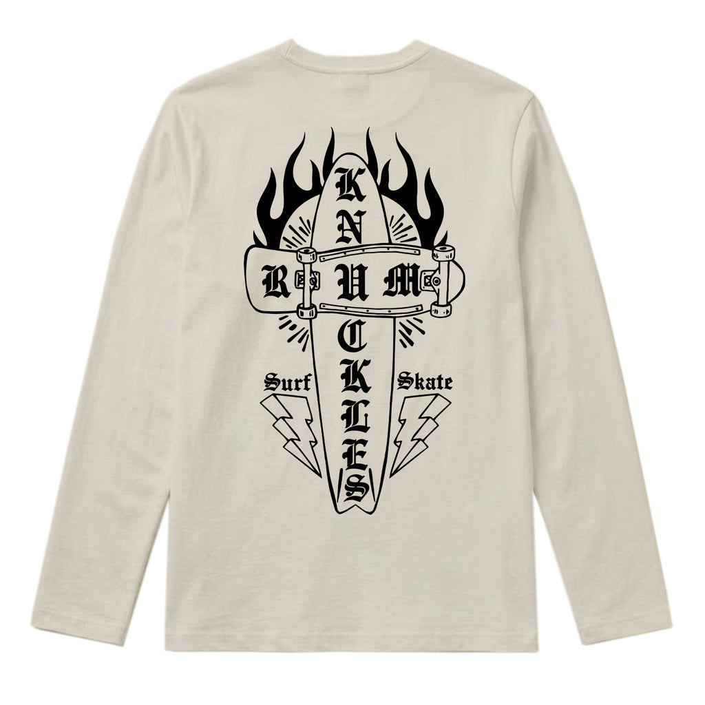 RUM KNUCKLES SKATE RATS Long Sleeve Tee - Ecru - back