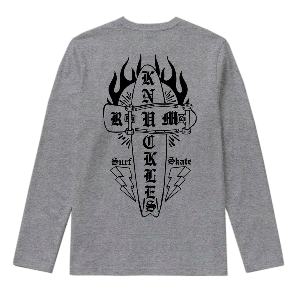 RUM KNUCKLES SKATE RATS Long Sleeve Tee - Heather Grey - back