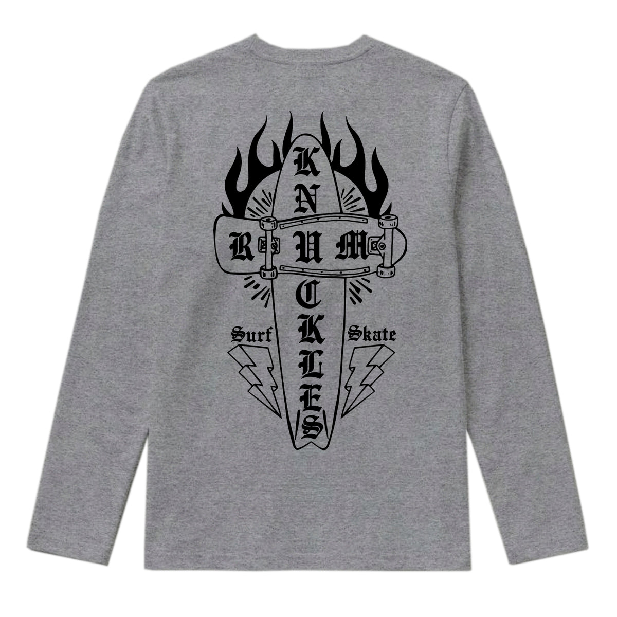 RUM KNUCKLES SKATE RATS Long Sleeve Tee - Heather Grey - back