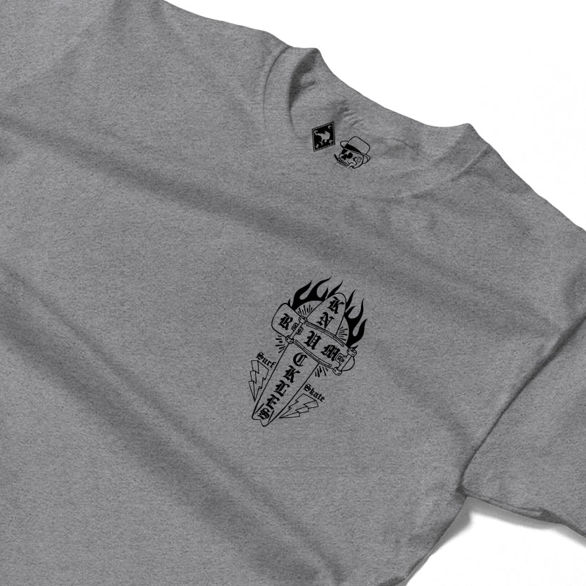RUM KNUCKLES SKATE RATS Long Sleeve Tee - Heather Grey - detail