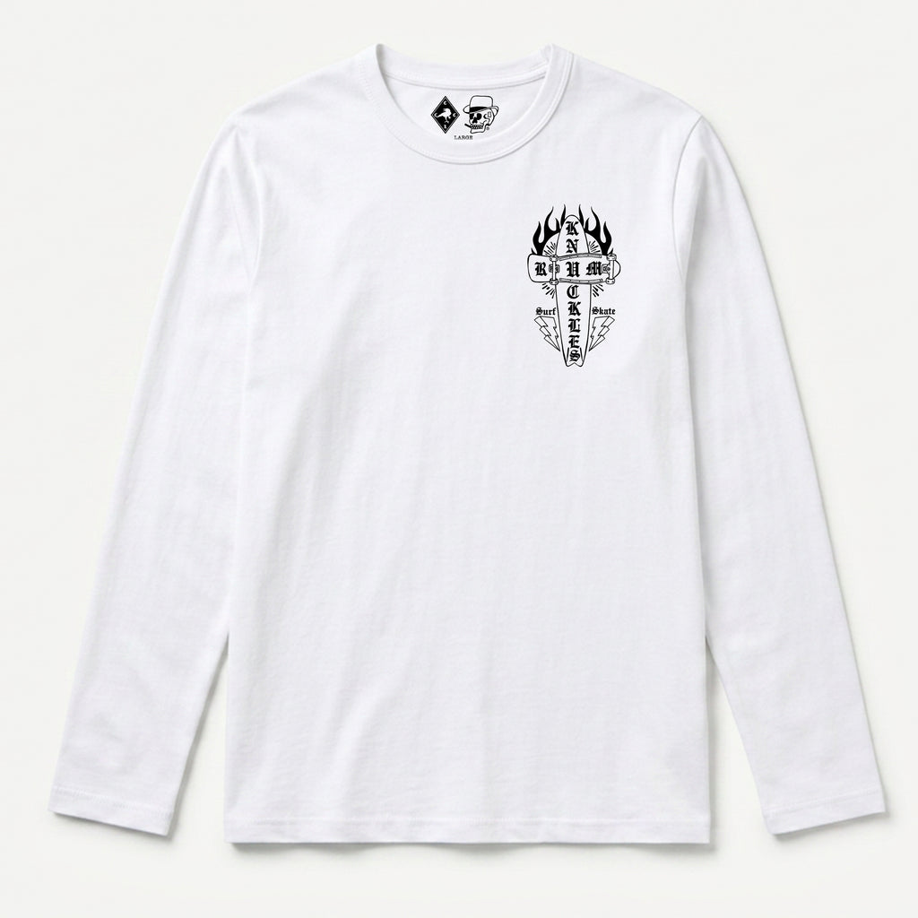 RUM KNUCKLES SKATE RATS Long Sleeve Tee - White - front