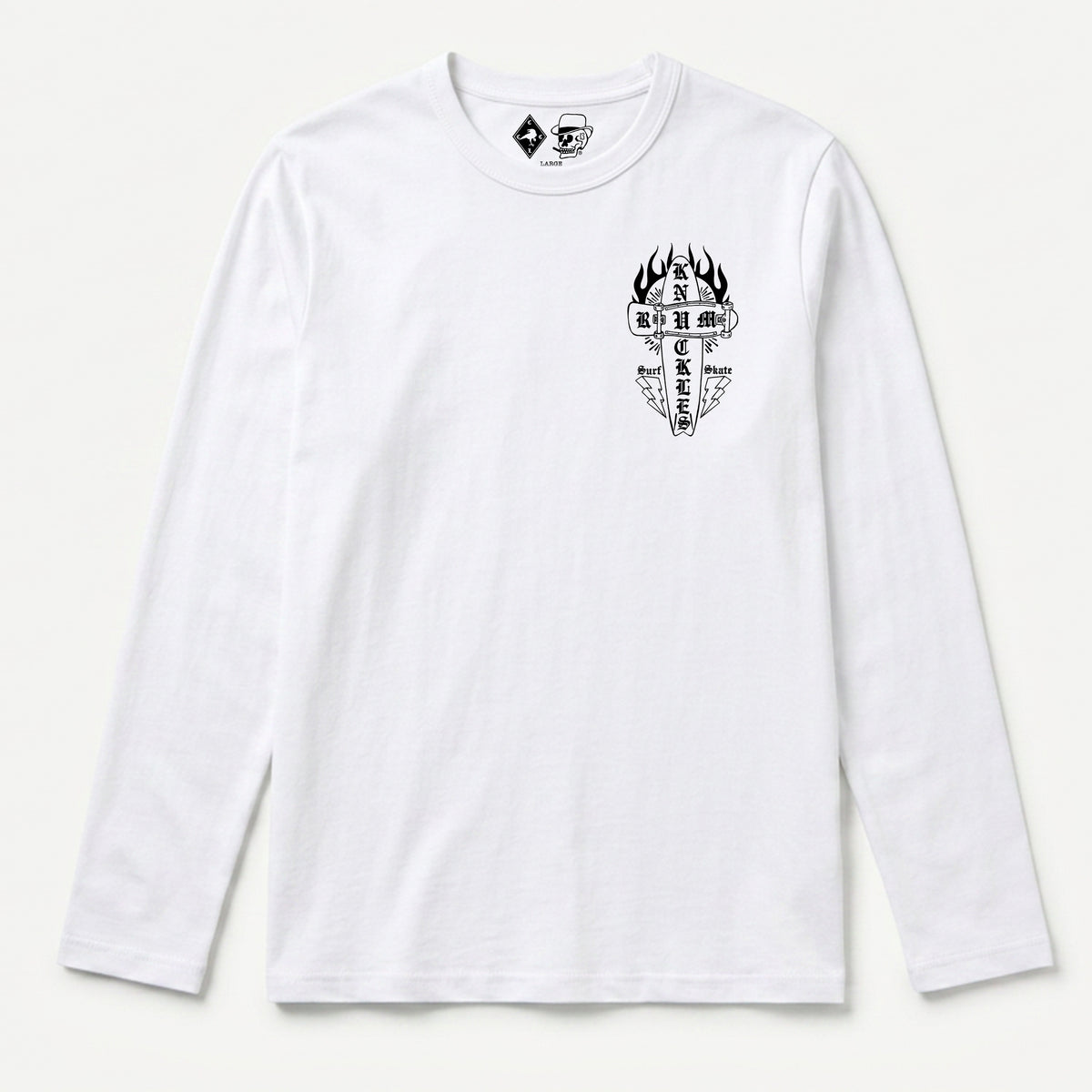 RUM KNUCKLES SKATE RATS Long Sleeve Tee - White - front