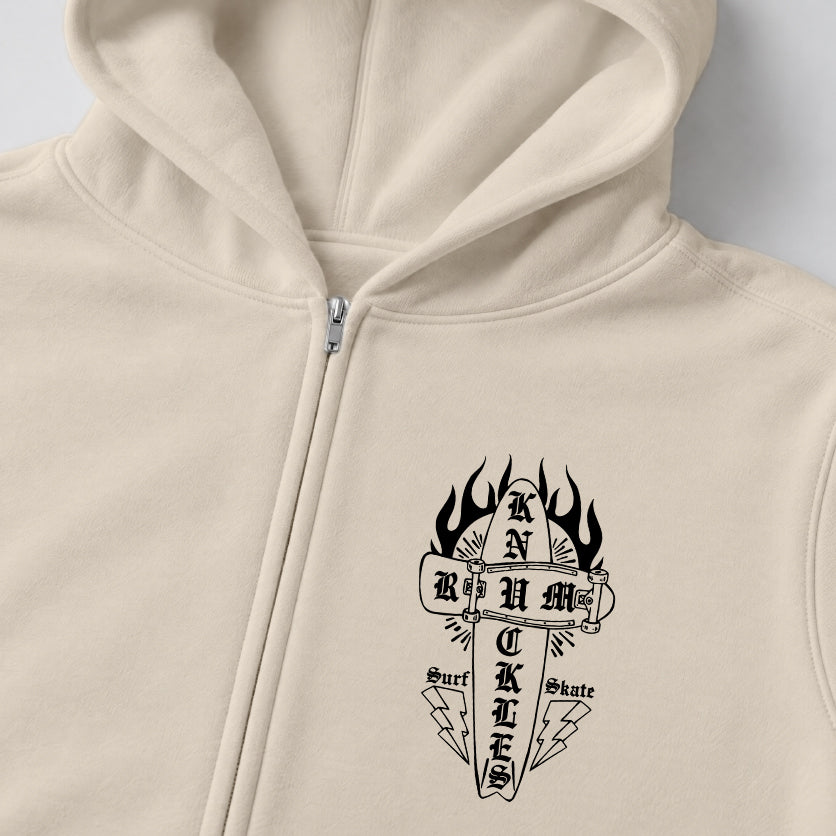 RUM KNUCKLES SKATE RATS Zip Hoodie - Ecru - detail